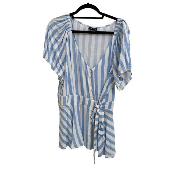 City Chic Light Blue Striped Flowy Blouse - Picture 2 of 3